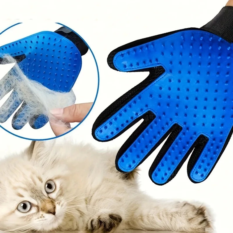 Pet grooming glove close-up of bristles