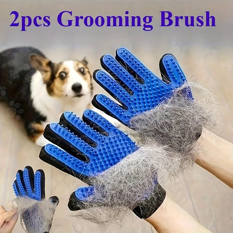 Pet grooming glove removing loose dog hair