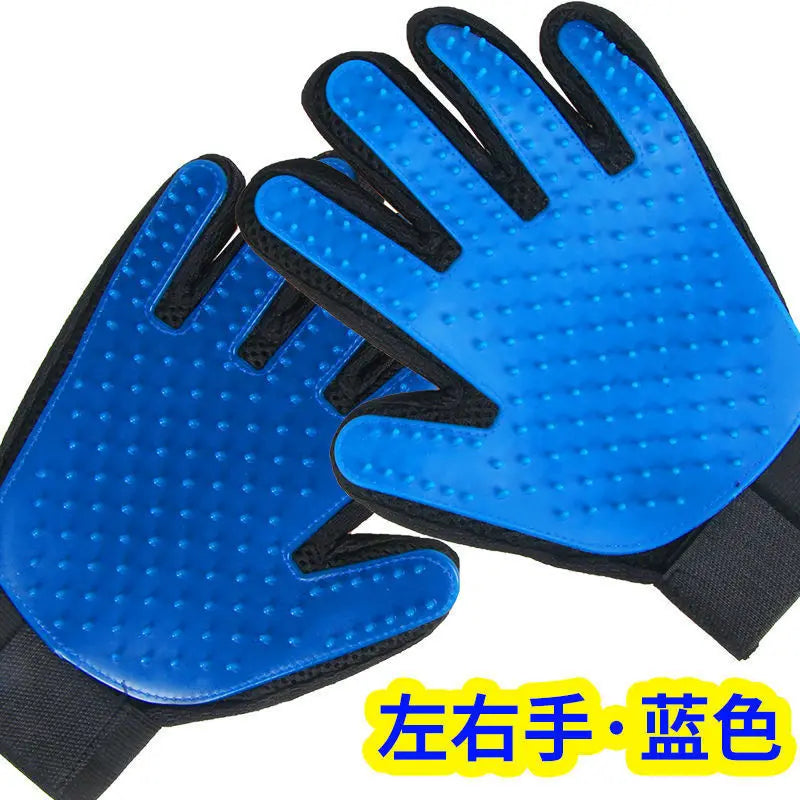 Pet grooming glove in blue, hair removal design
