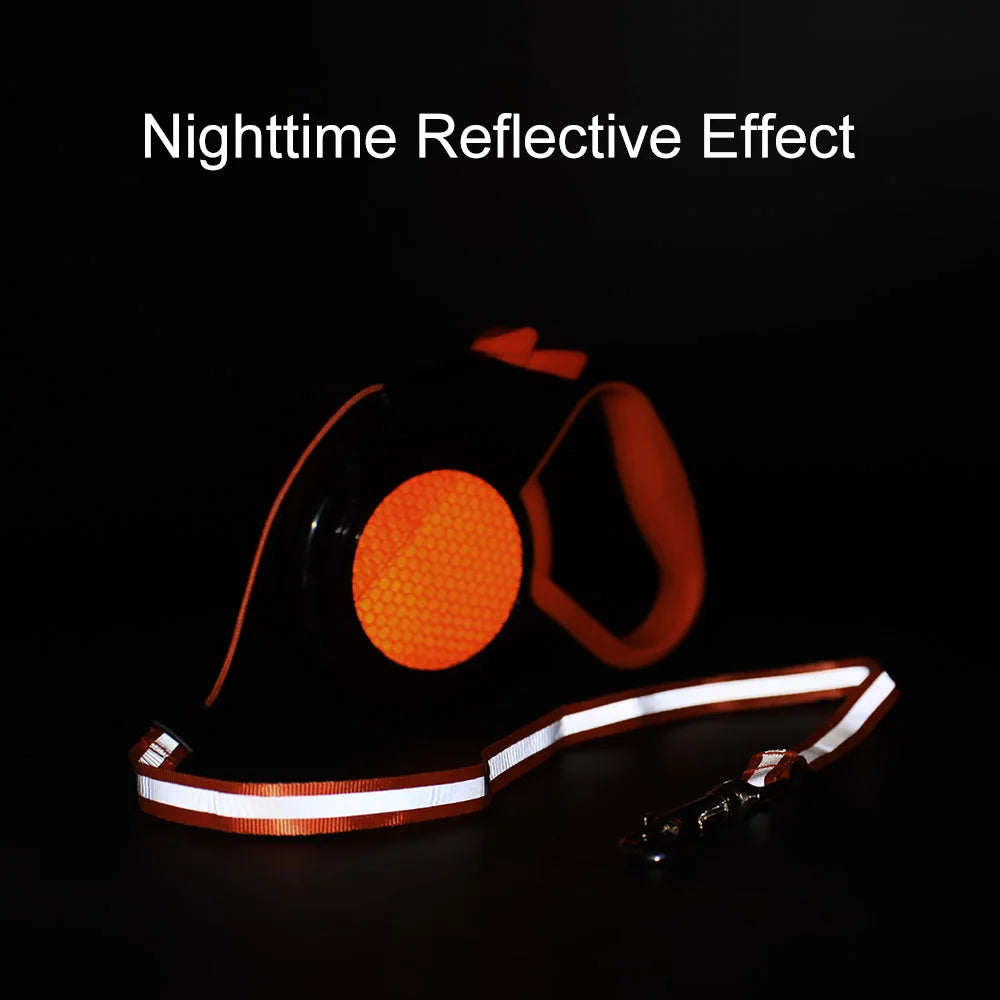 Retractable dog leash reflective strip at night