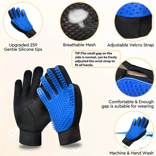 Pet grooming glove with silicone massage tips