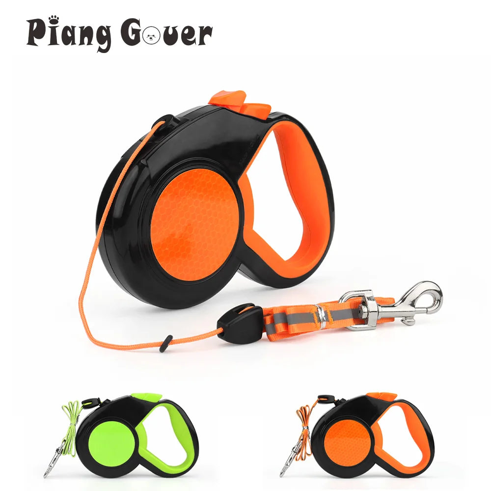 Retractable dog leash, reflective nylon cord